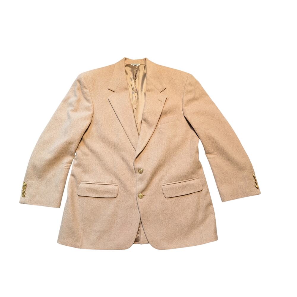 Bill Blass Men's Tan Camel Hair Two Button Blazer Sport Coat Jacket Size Large